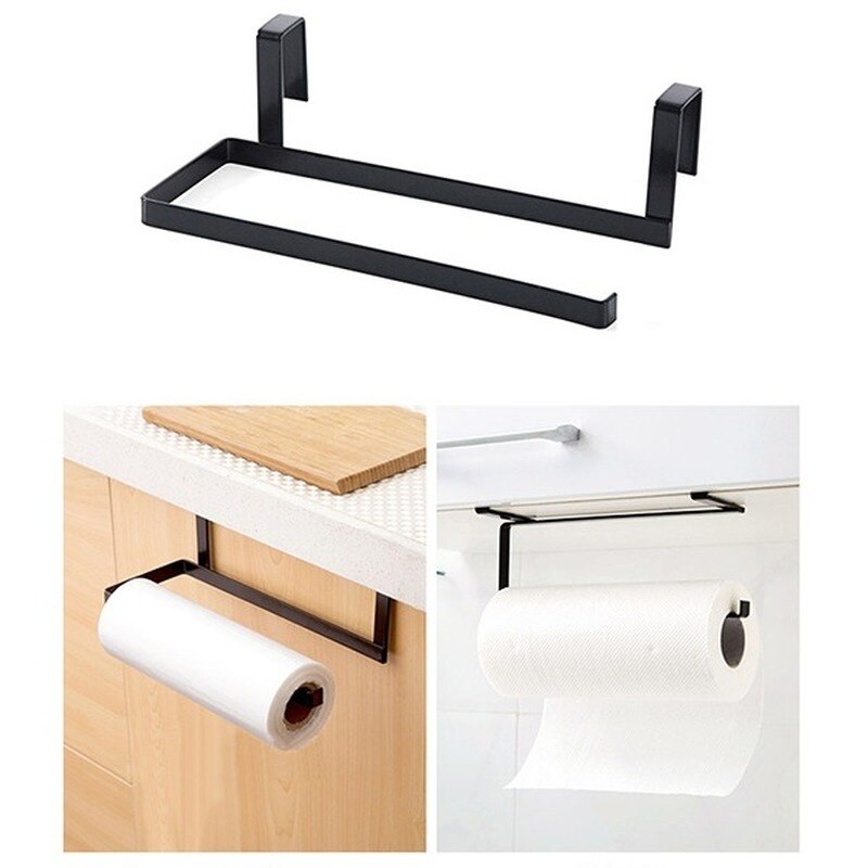 Wrought iron kitchen paper towel rack hanging bathroom roll paper holder kitchen cabinet door hook storage organizer WF812328