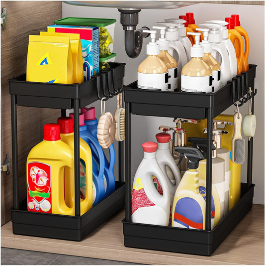 2-Pack Under Sink Storage Shelf – Black (Kitchen & Bathroom Organiser